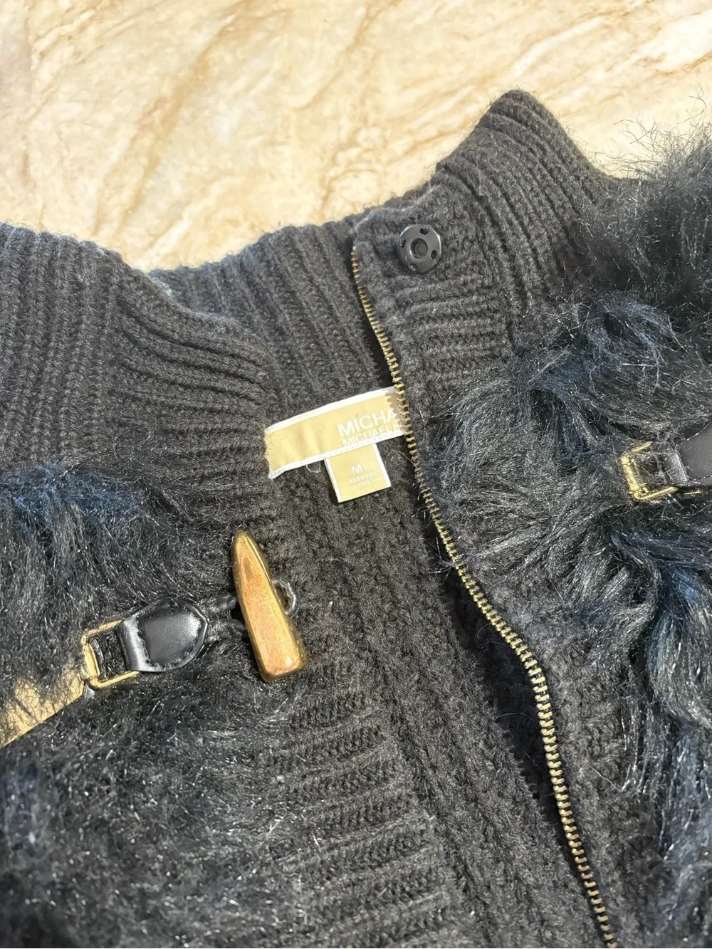 Micheal Kors Black Faux Fur Toggle Vest
